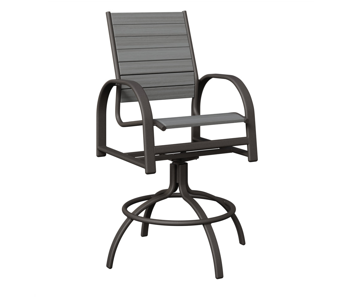 Berlin Gardens Murphy Poly Swivel Bar Chair in Granite Speckle, Driftwood Gray slats