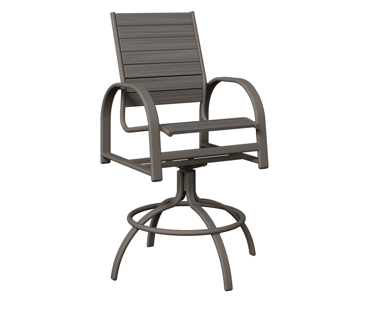 Berlin Gardens Murphy Poly Swivel Bar Chair in Graphite, Coastal Gray slats