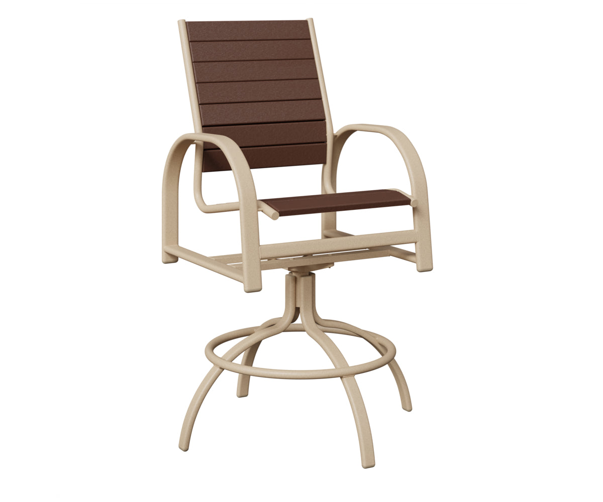 Berlin Gardens Murphy Poly Swivel Bar Chair in Luna Multi, Chocolate Brown slats