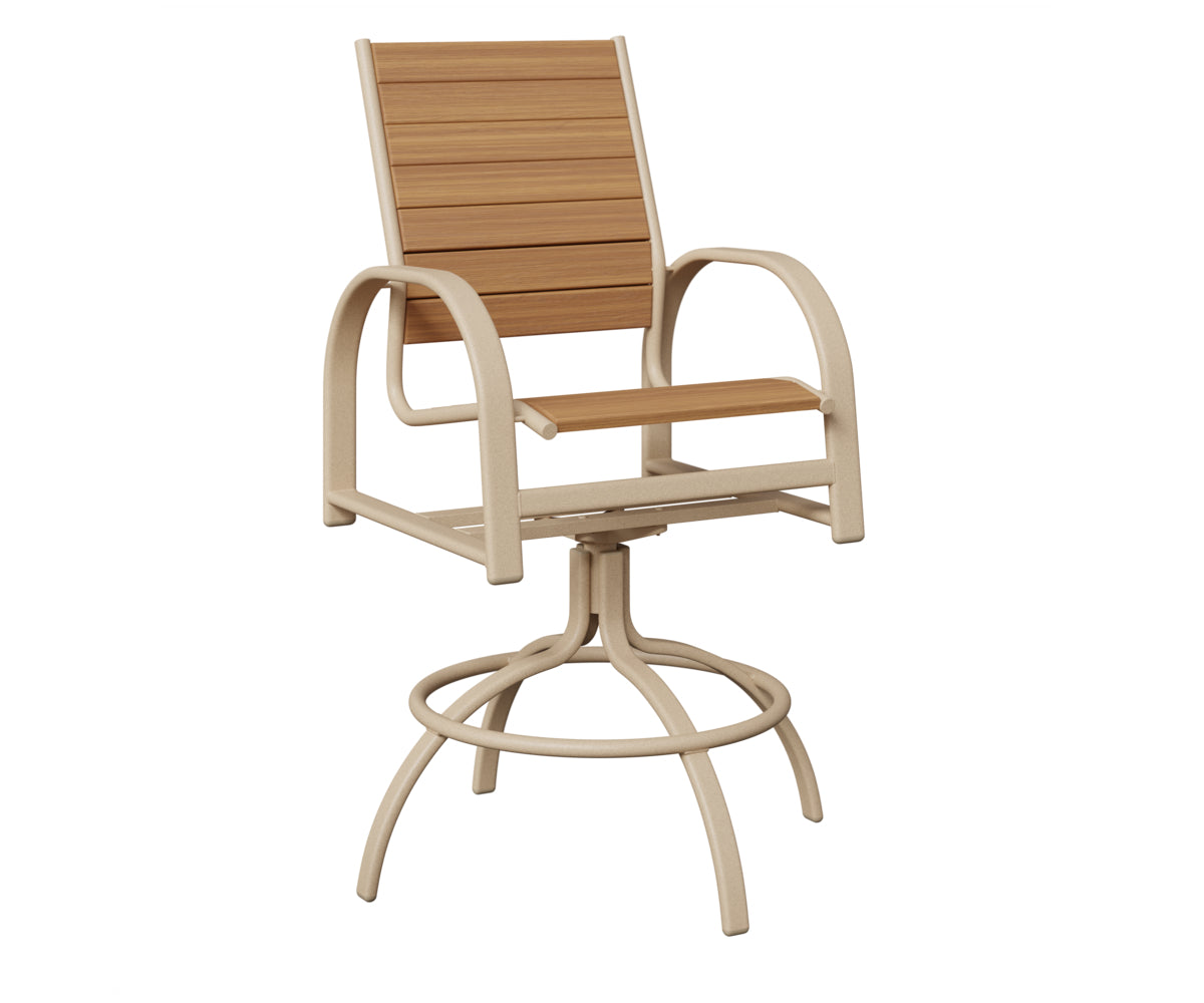 Berlin Gardens Murphy Poly Swivel Bar Chair in Luna Multi, Natural Teak slats