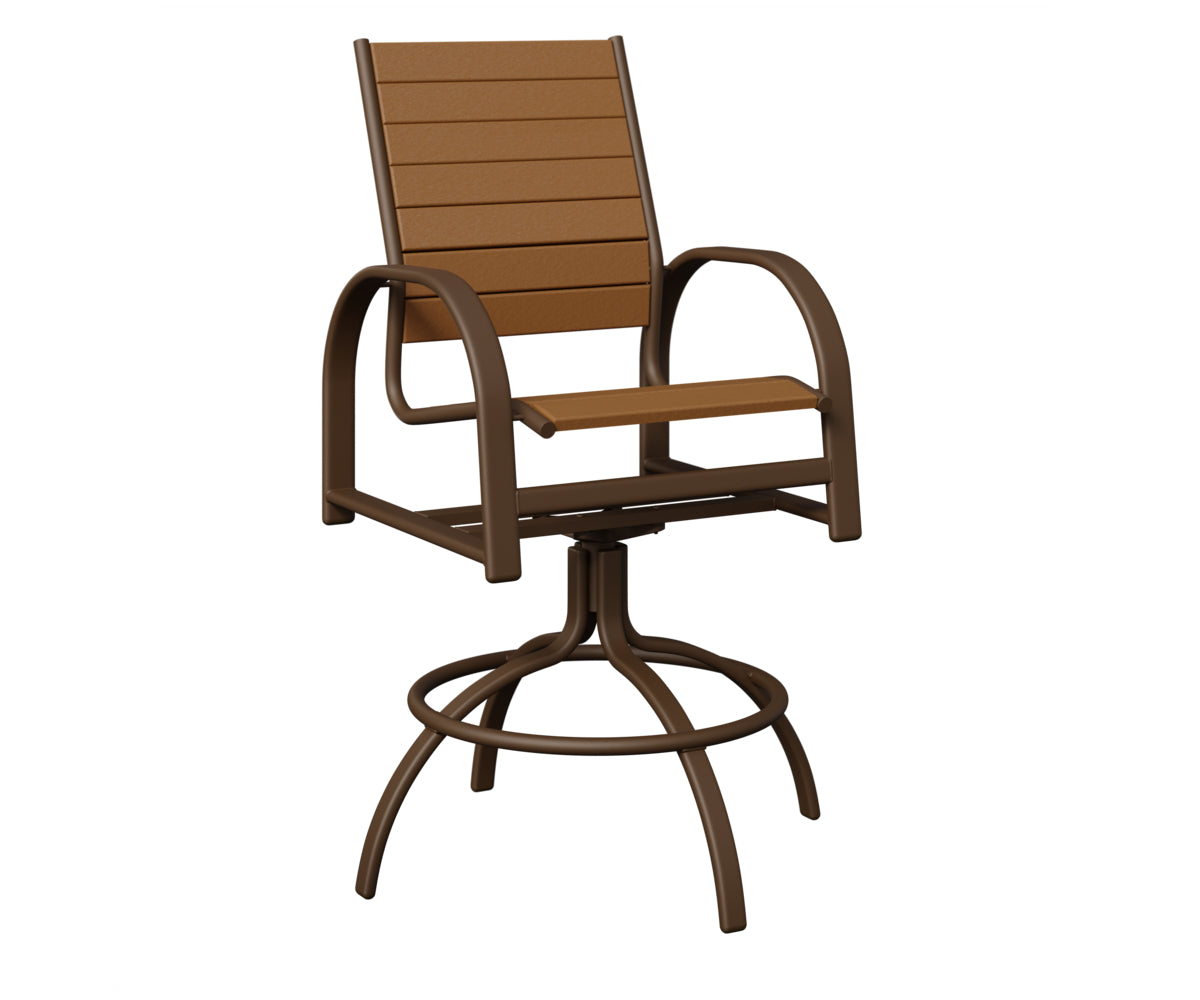 Berlin Gardens Murphy Poly Swivel Bar Chair in Mesquite Wood Vein, Cedar slats