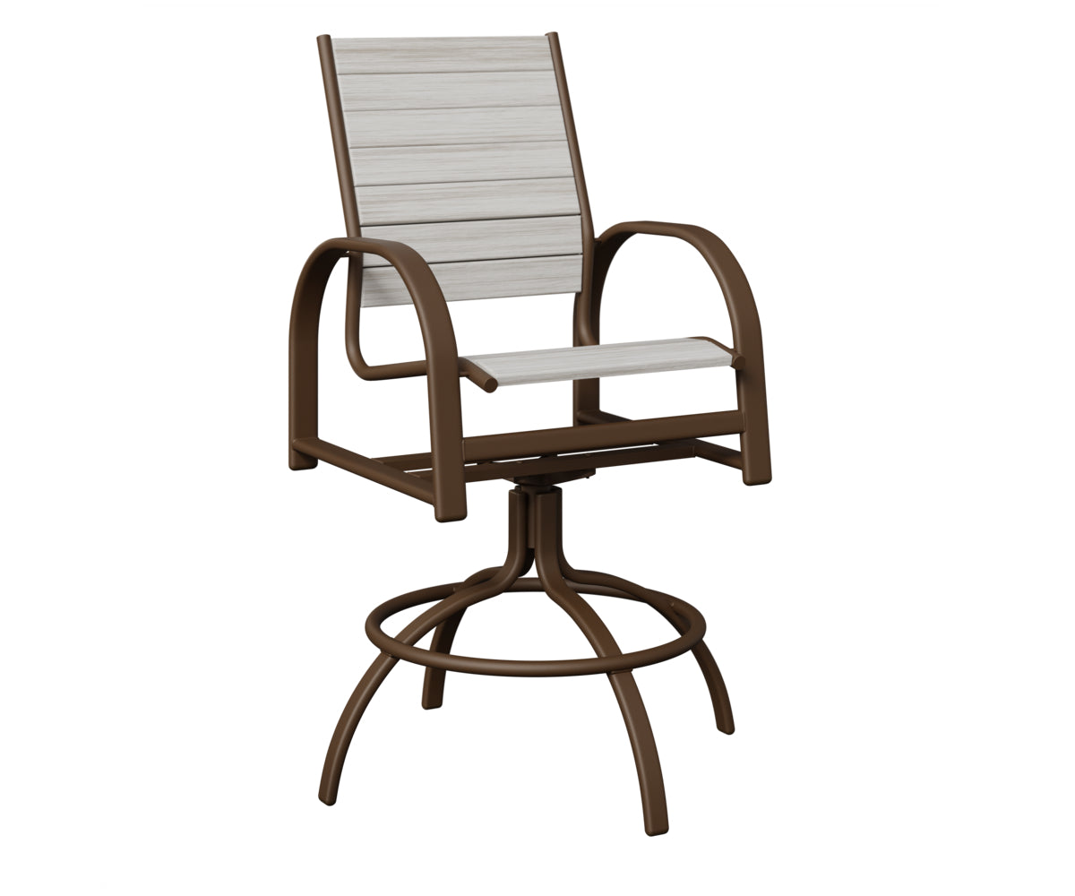 Berlin Gardens Murphy Poly Swivel Bar Chair in Mesquite Wood Vein, Seashell slats