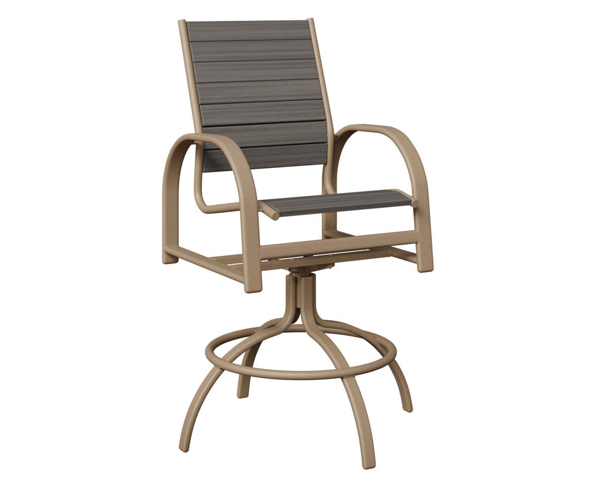 Berlin Gardens Murphy Poly Swivel Bar Chair in Oak Wood Vein, Coastal Gray slats