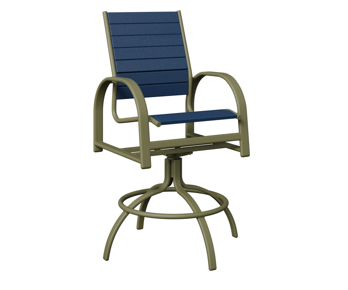 Berlin Gardens Murphy Poly Swivel Bar Chair in Green Sage, Navy Blue slats