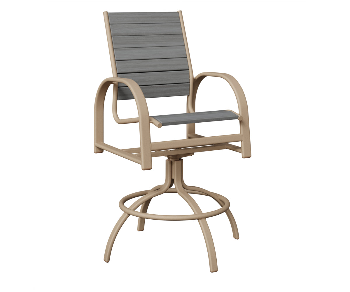 Berlin Gardens Murphy Poly Swivel Bar Chair in Sahara Speckle, Driftwood Gray slats