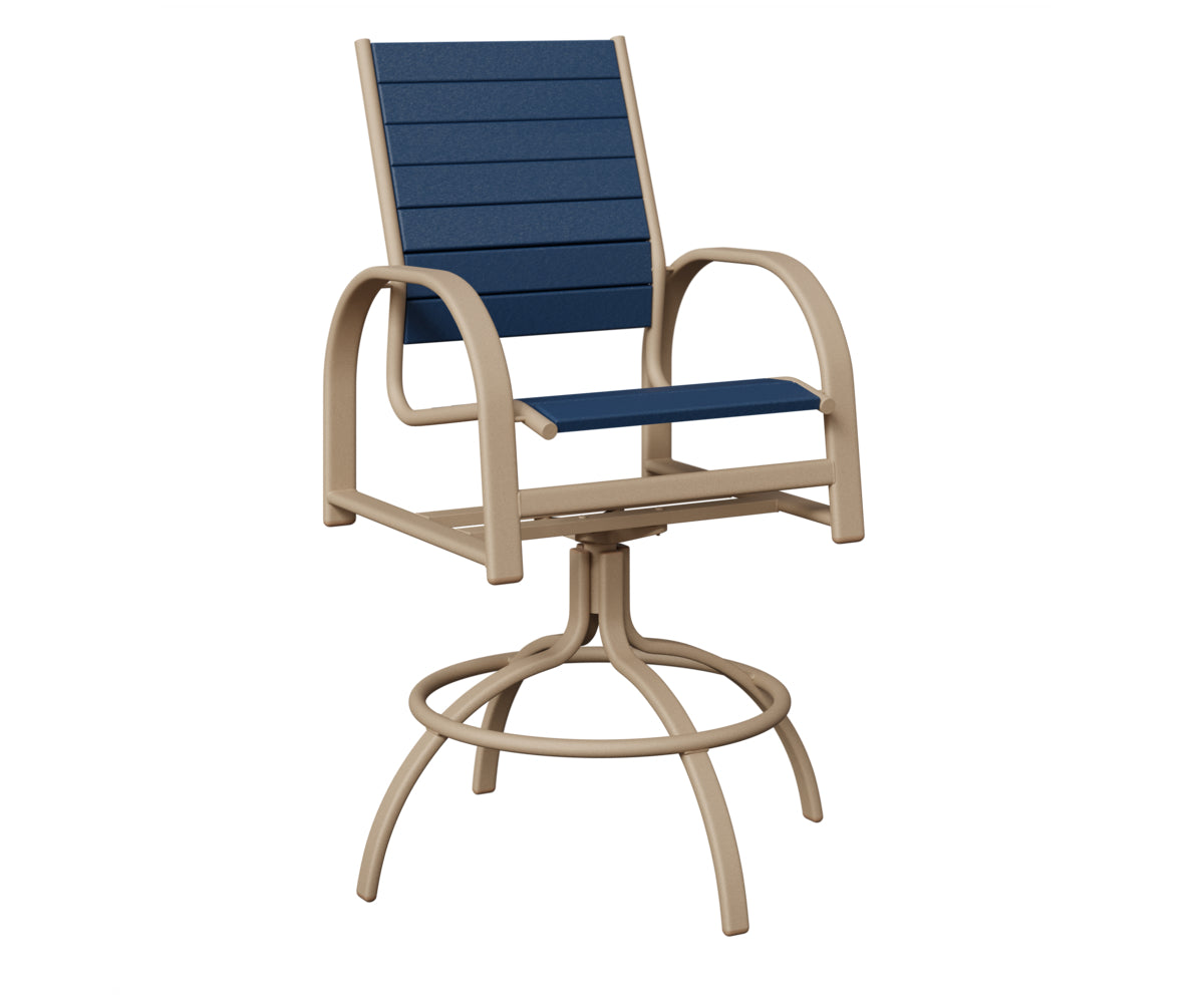 Berlin Gardens Murphy Poly Swivel Bar Chair in Sahara Speckle, Navy Blue slats
