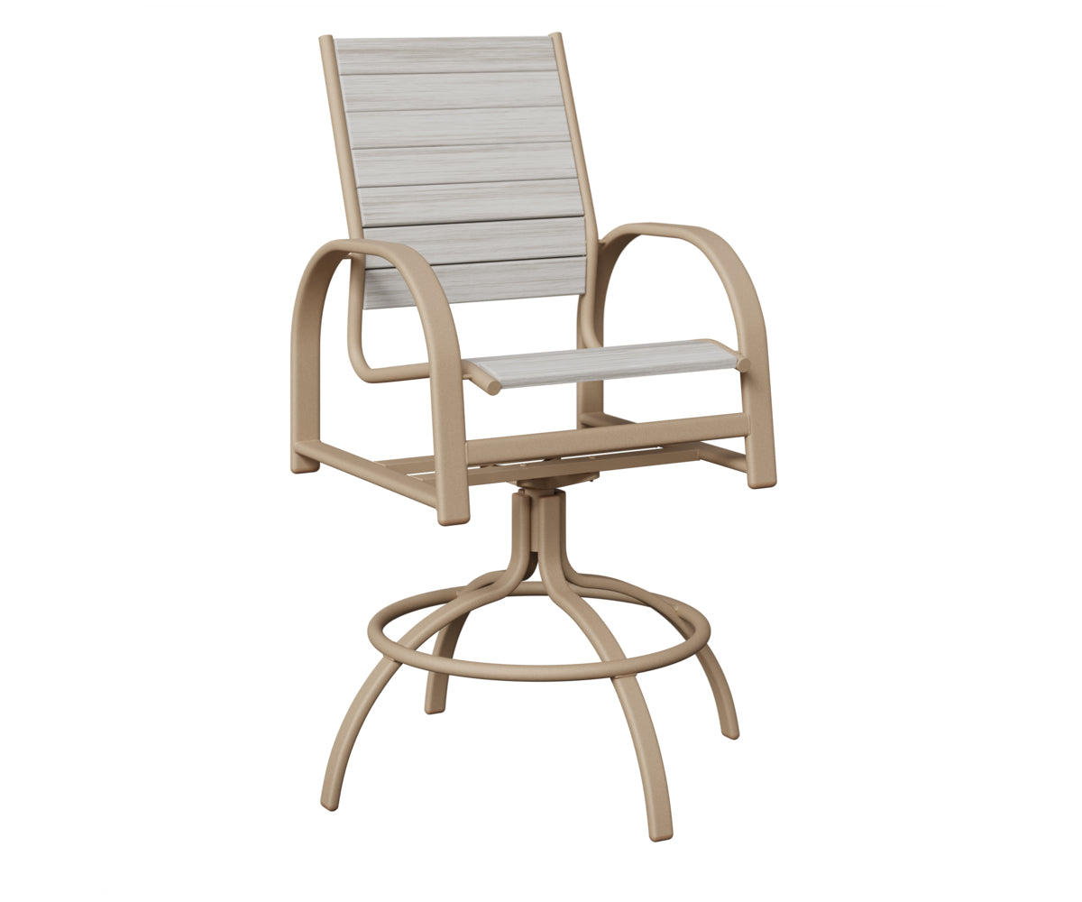 Berlin Gardens Murphy Poly Swivel Bar Chair in Sahara Speckle, Seashell slats