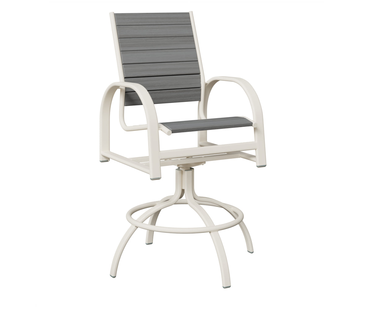 Berlin Gardens Murphy Poly Swivel Bar Chair in White, Driftwood Gray slats