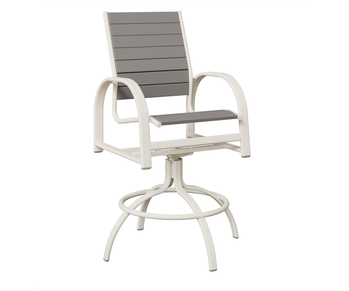 Berlin Gardens Murphy Poly Swivel Bar Chair in White, Light Gray slats