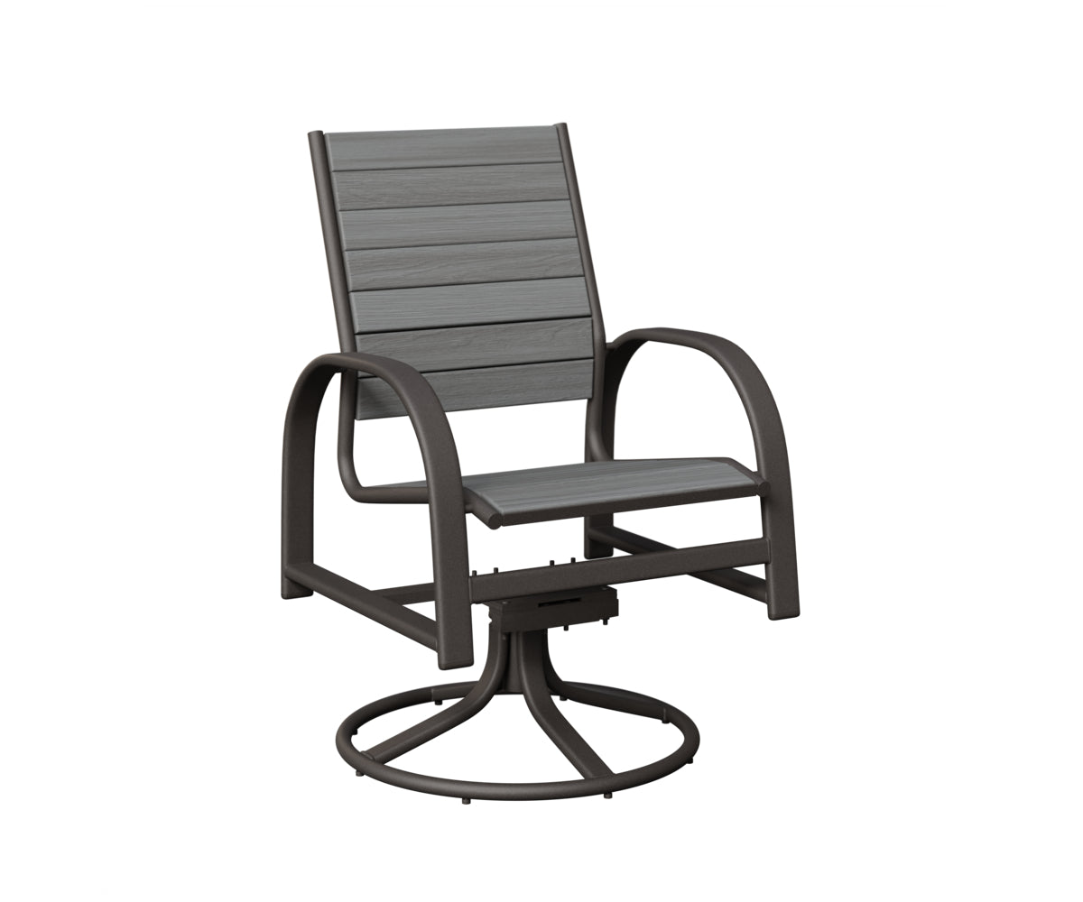 Berlin Gardens Murphy Poly Swivel Rocker Dining Chair in Granite Speckle, Driftwood Gray slats