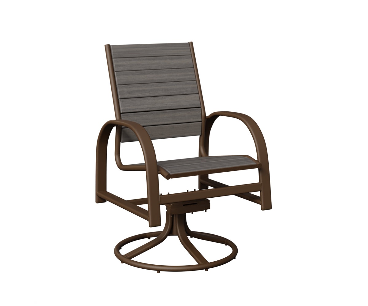 Berlin Gardens Murphy Poly Swivel Rocker Dining Chair in Mesquite Wood Vein, Coastal Gray slats