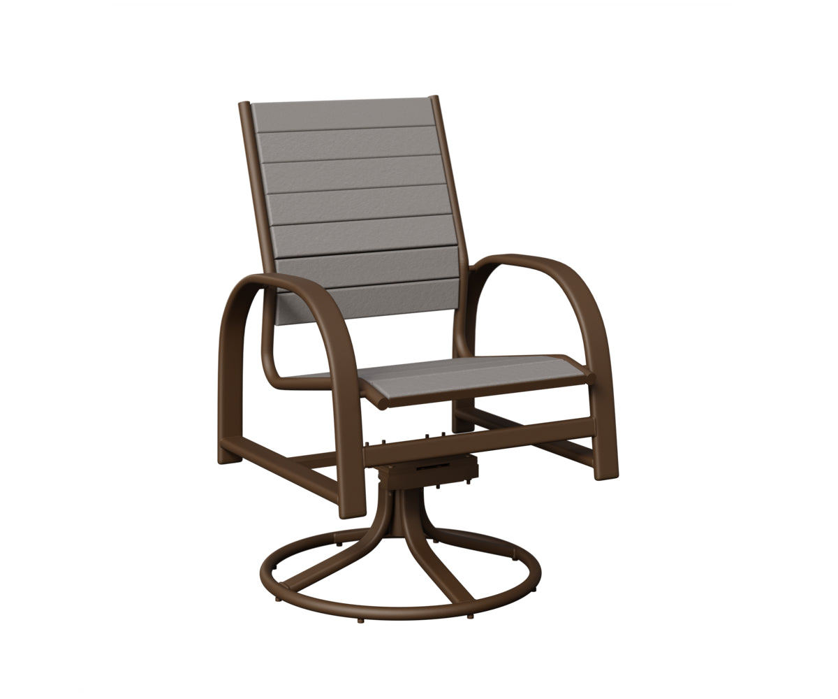 Berlin Gardens Murphy Poly Swivel Rocker Dining Chair in Mesquite Wood Vein, Light Gray slats