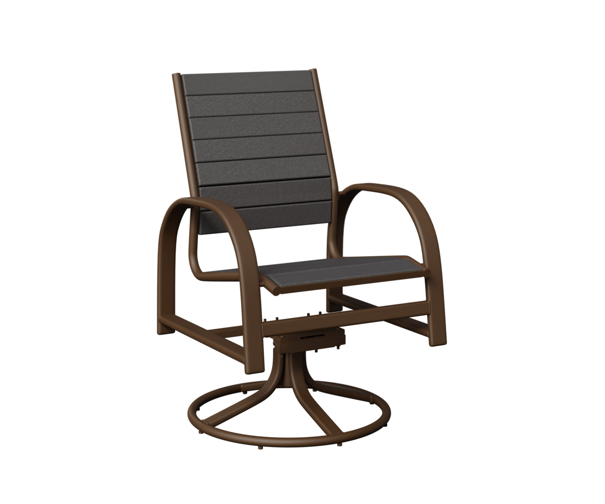 Berlin Gardens Murphy Poly Swivel Rocker Dining Chair in Mesquite Wood Vein, Smoke Gray slats
