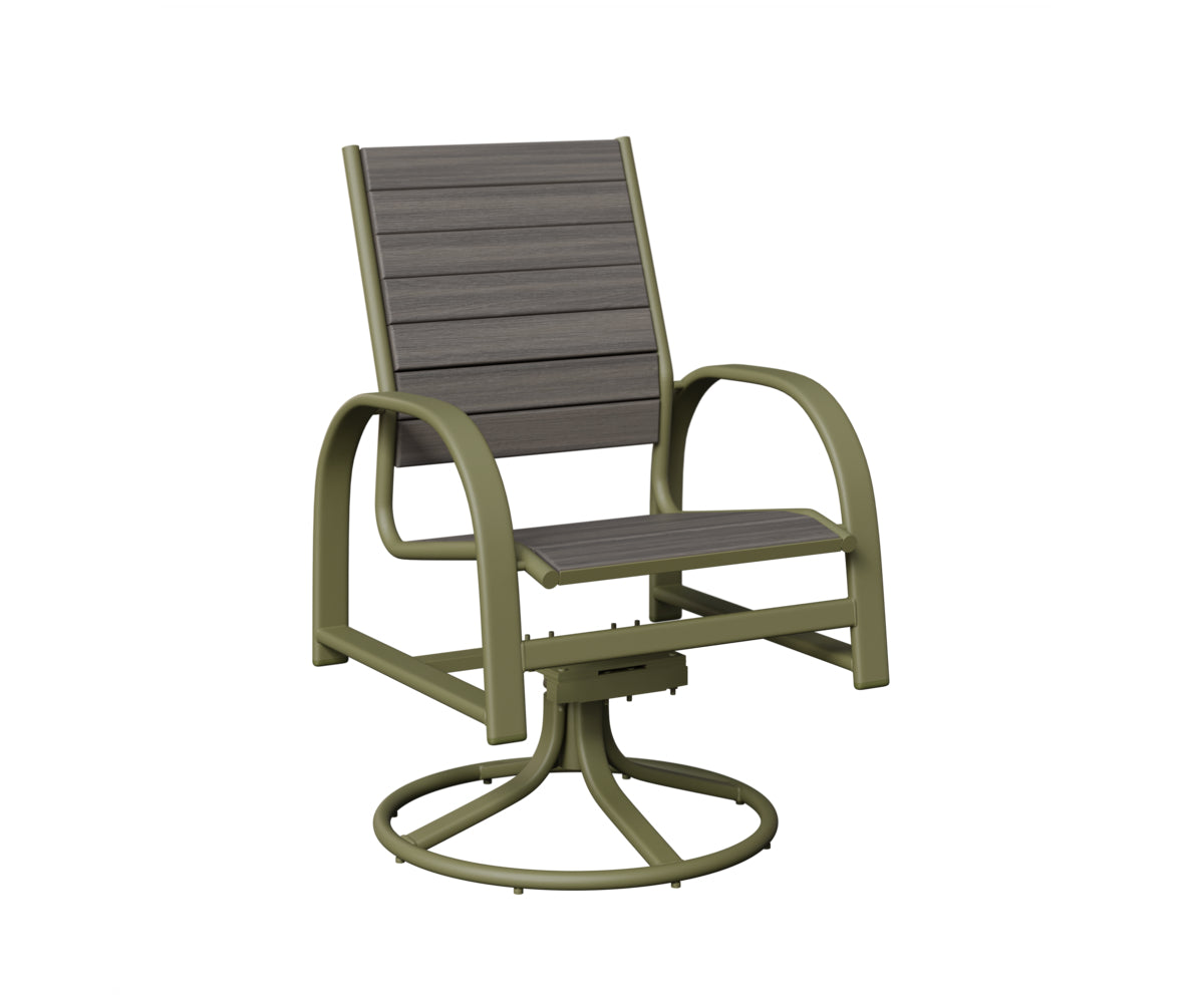 Berlin Gardens Murphy Poly Swivel Rocker Dining Chair in Green Sage, Coastal Gray slats