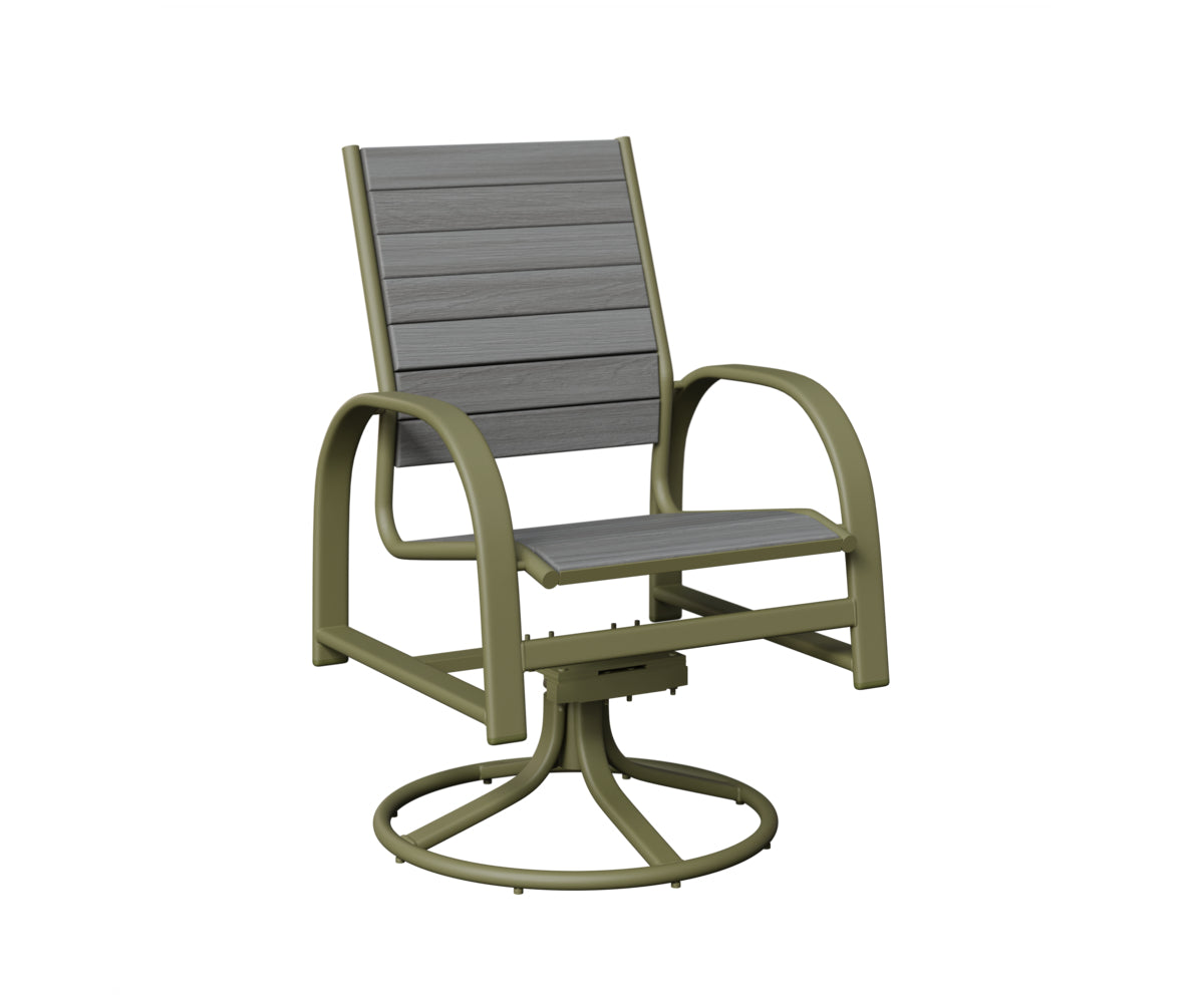 Berlin Gardens Murphy Poly Swivel Rocker Dining Chair in Green Sage, Driftwood Gray slats