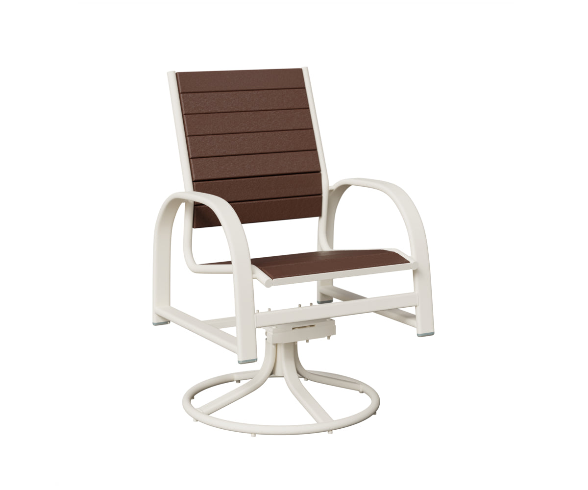Berlin Gardens Murphy Poly Swivel Rocker Dining Chair in White, Chocolate Brown slats
