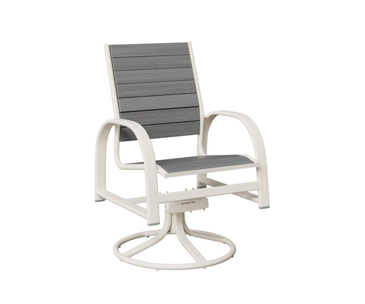 Berlin Gardens Murphy Poly Swivel Rocker Dining Chair in White, Driftwood Gray slats