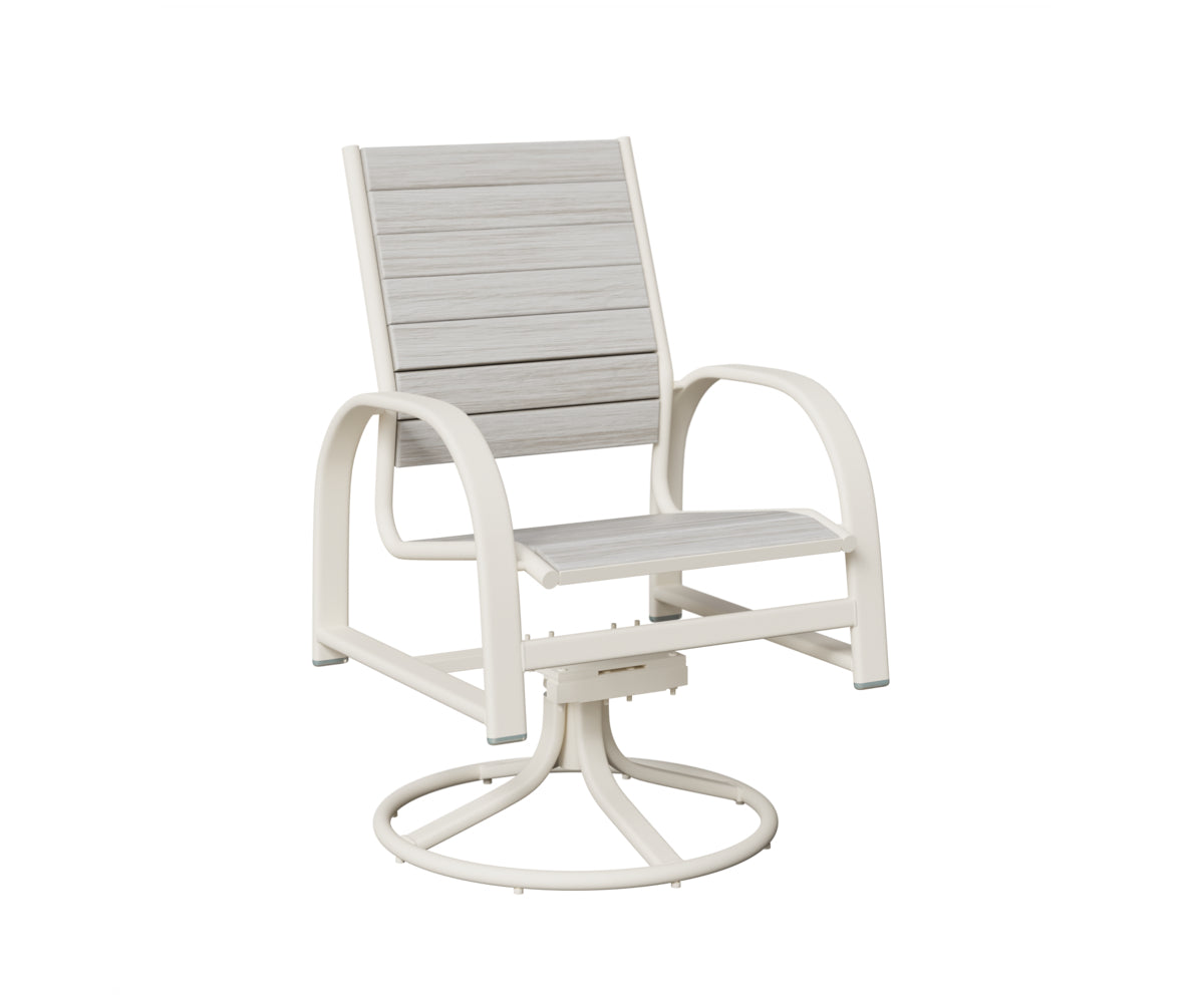 Berlin Gardens Murphy Poly Swivel Rocker Dining Chair in White, Seashell slats