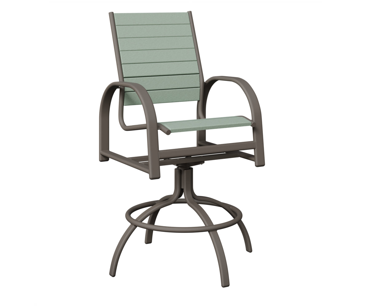 Berlin Gardens Murphy Poly Swivel Bar Chair in Graphite, Sea Foam slats