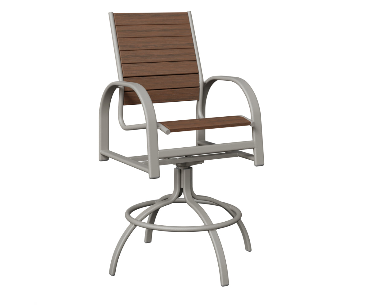 Berlin Gardens Murphy Poly Swivel Bar Chair in Platinum Silver, Brazilian Walnut slats