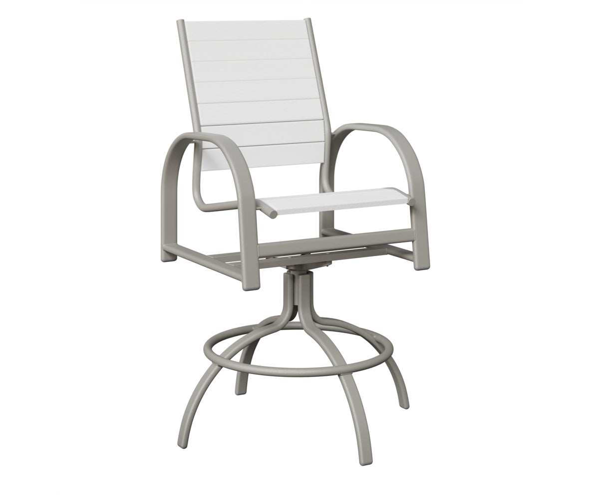 Berlin Gardens Murphy Poly Swivel Bar Chair in Platinum Silver, White slats