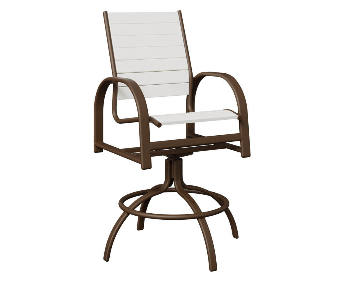 Berlin Gardens Murphy Poly Swivel Bar Chair in Mesquite Wood Vein, White slats