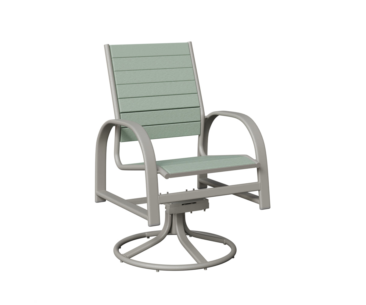 Berlin Gardens Murphy Poly Swivel Rocker Dining Chair in Platinum Silver, Sea Foam slats