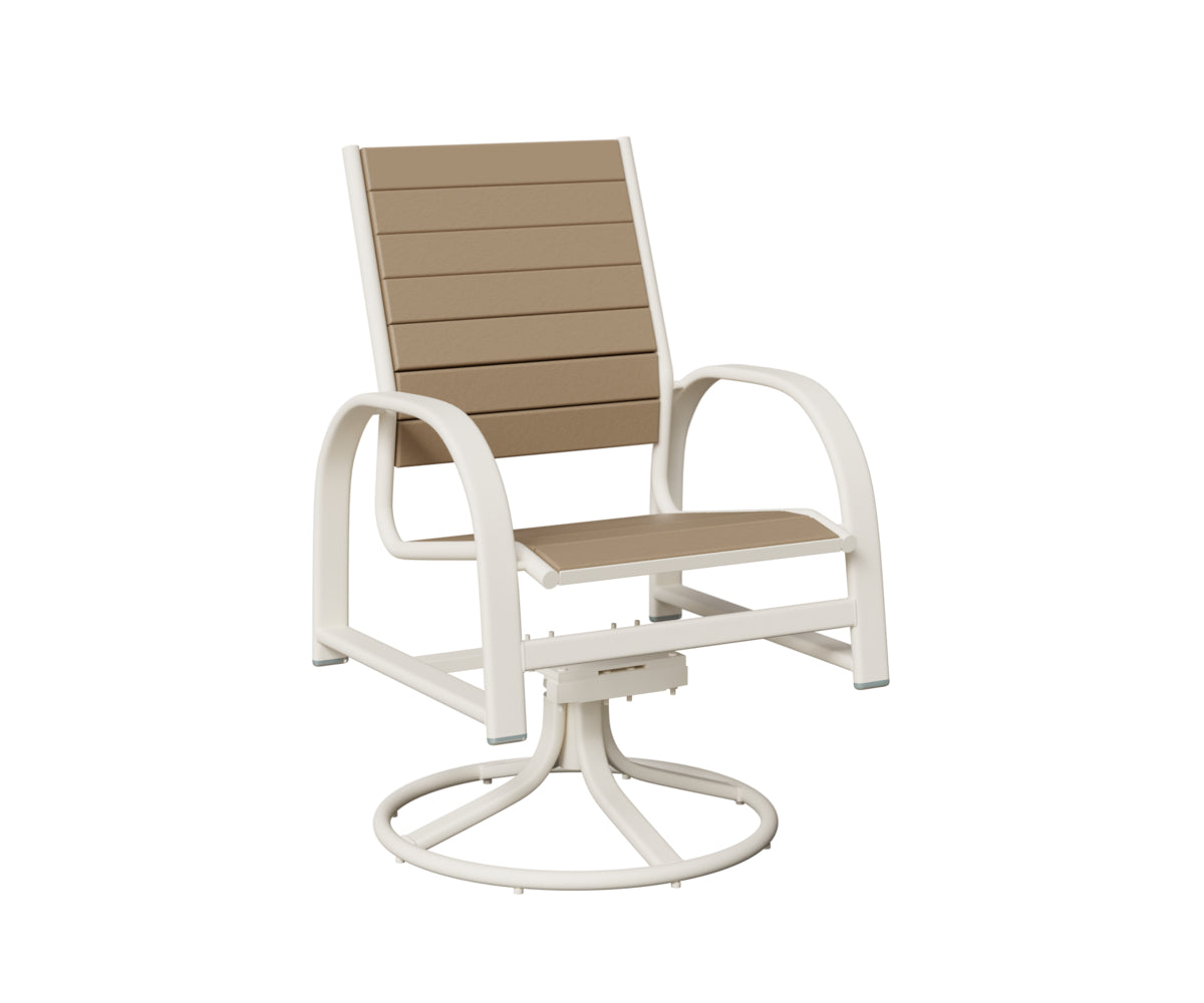 Berlin Gardens Murphy Poly Swivel Rocker Dining Chair in White, Weatherwood slats