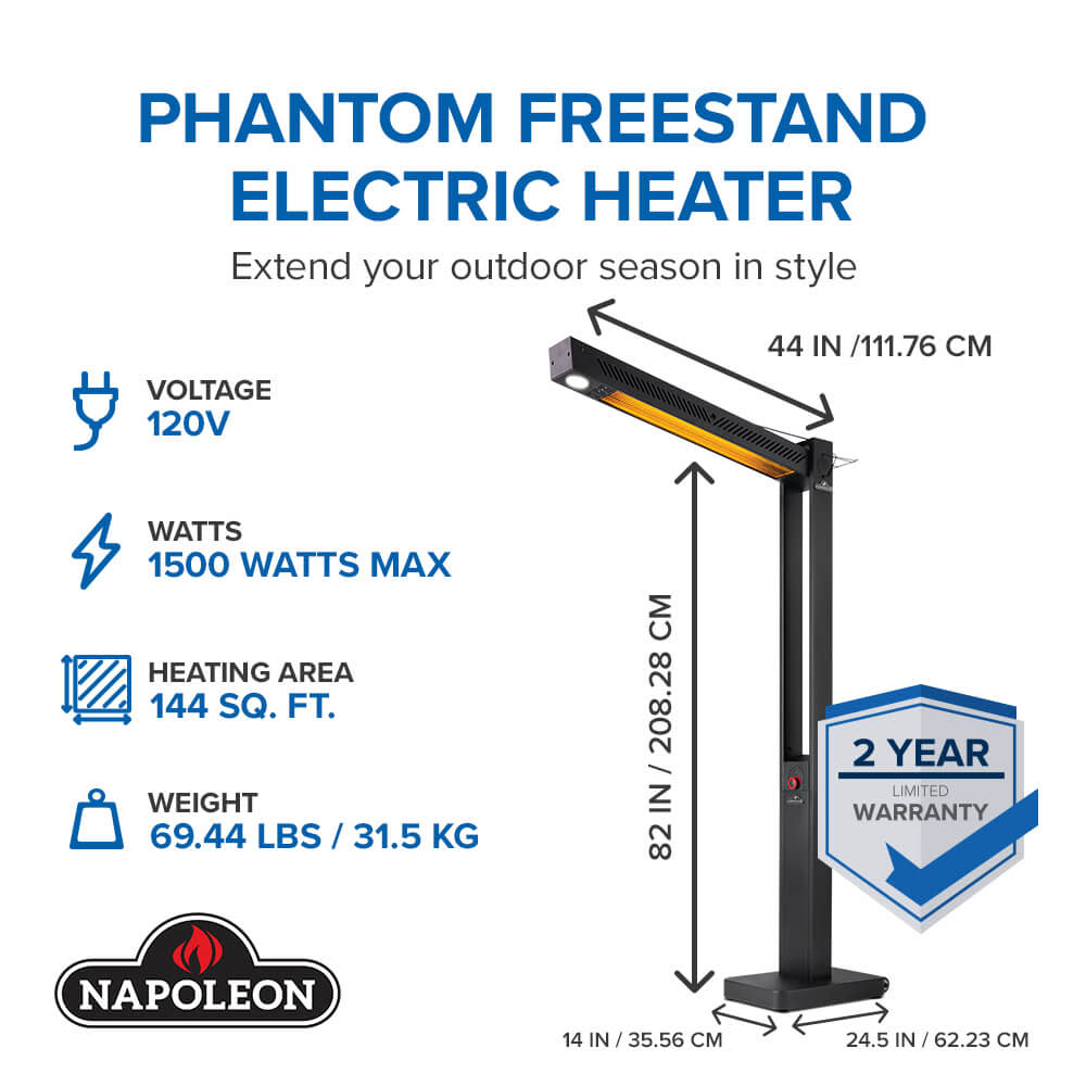 Napoleon Phantom Freestand Outdoor Electric Infrared Heater (NEOFV80IH) – 1500W Matte Black Patio Heater