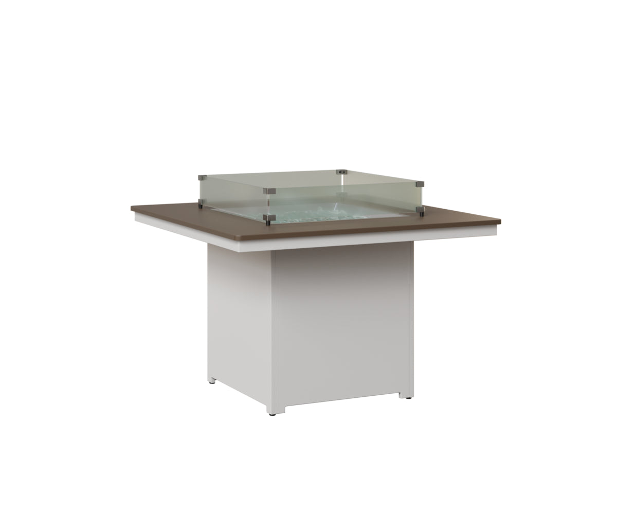 Berlin Gardens Numa 47" Sq Fire Table Dining in White, Hammered Bronze top