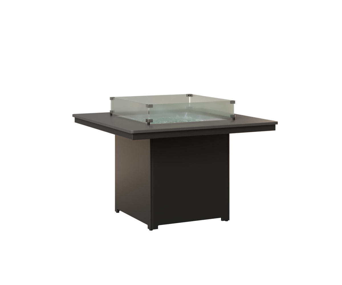 Berlin Gardens Numa 47" Sq Fire Table Dining in Black, Hammered Stainless top
