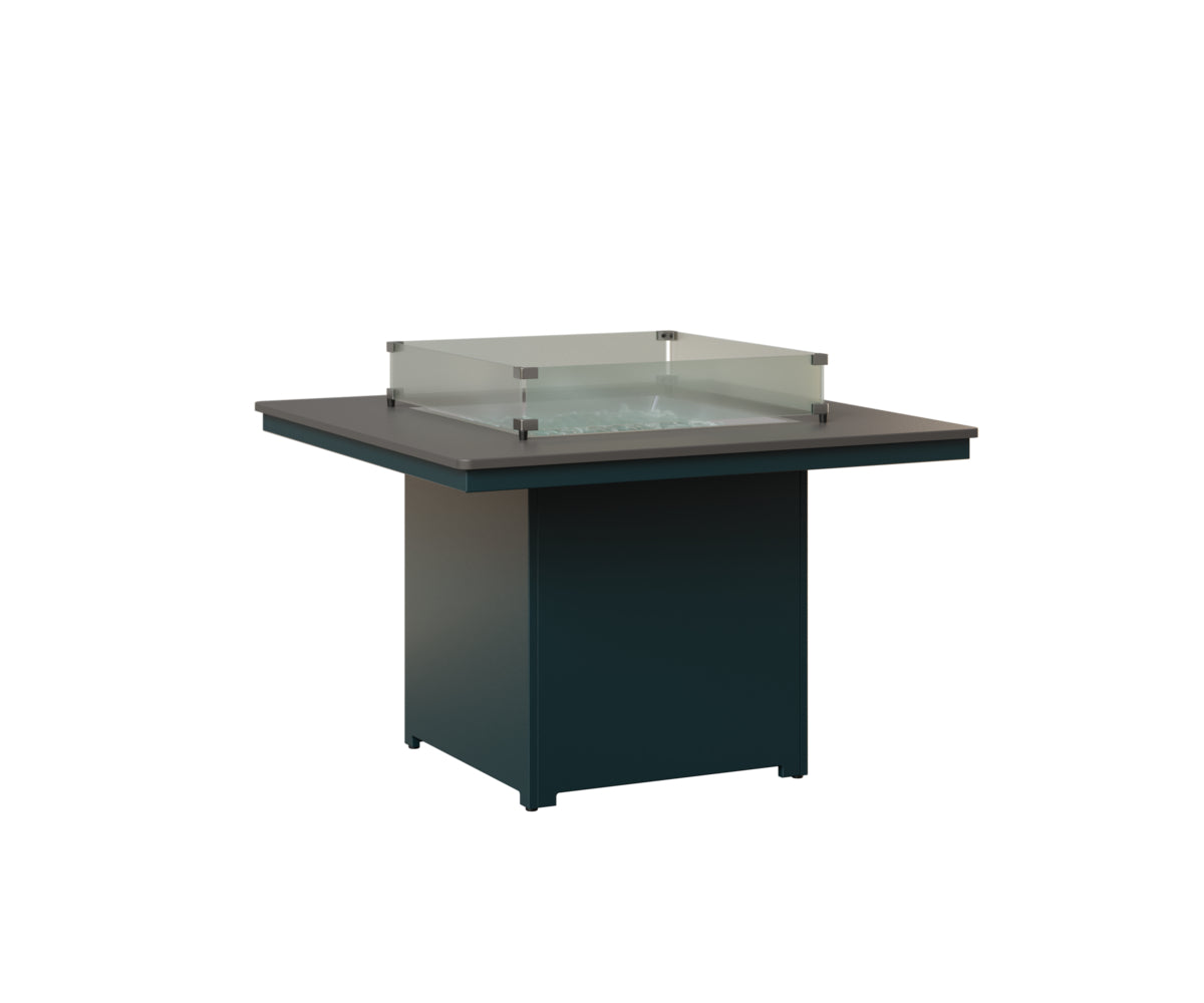 Berlin Gardens Numa 47" Sq Fire Table Dining in Berry, Hammered Stainless top