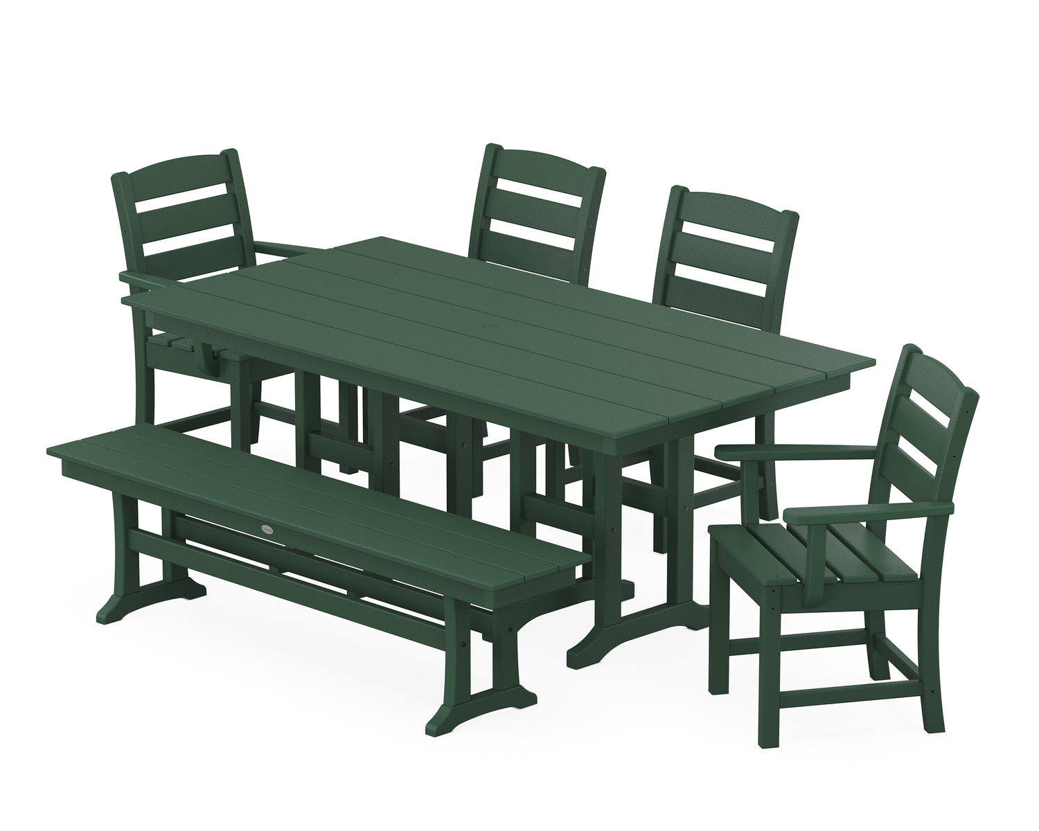 POLYWOOD Lakeside 6-Piece Farmhouse Dining Set with Bench