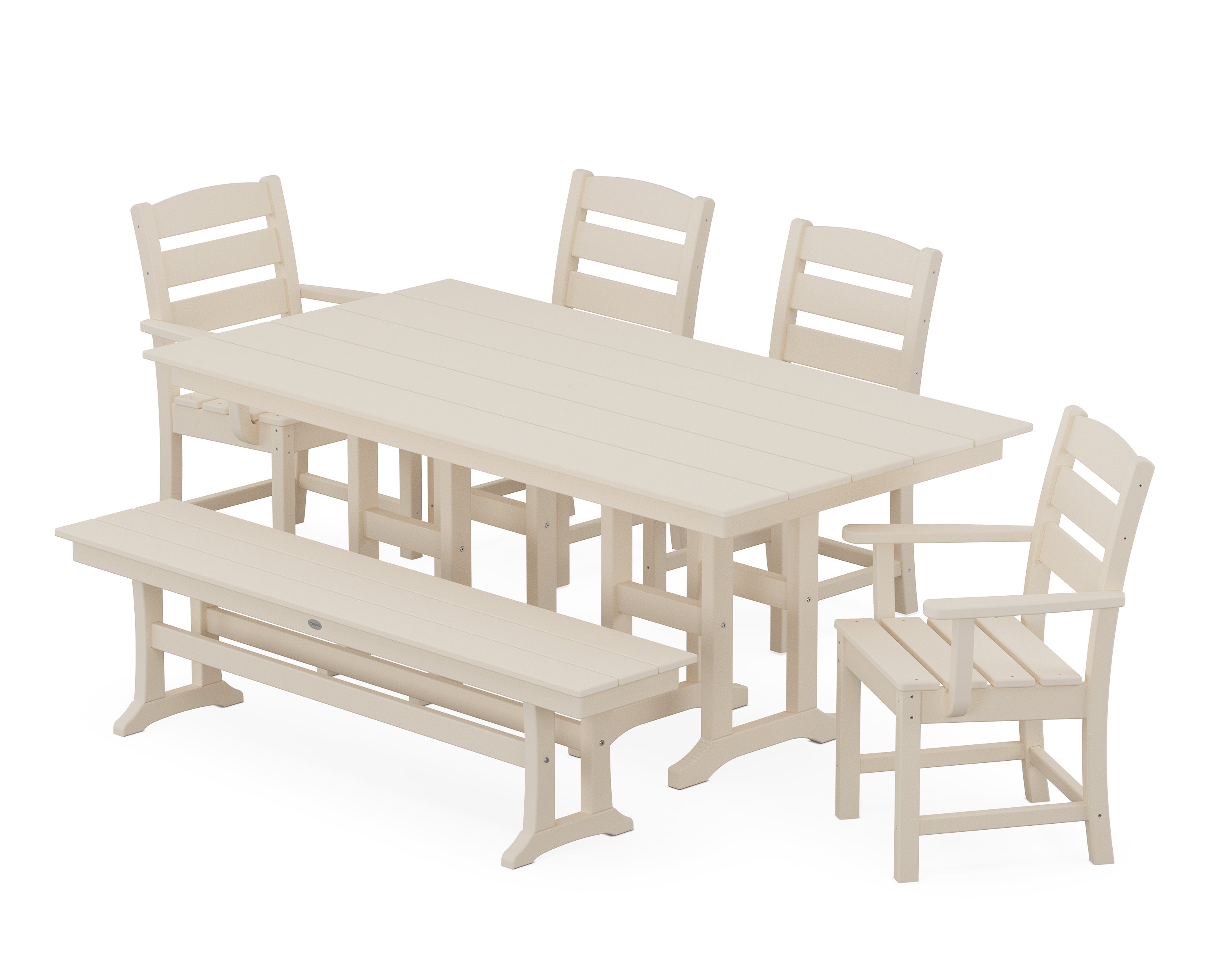 POLYWOOD Lakeside 6-Piece Farmhouse Dining Set with Bench