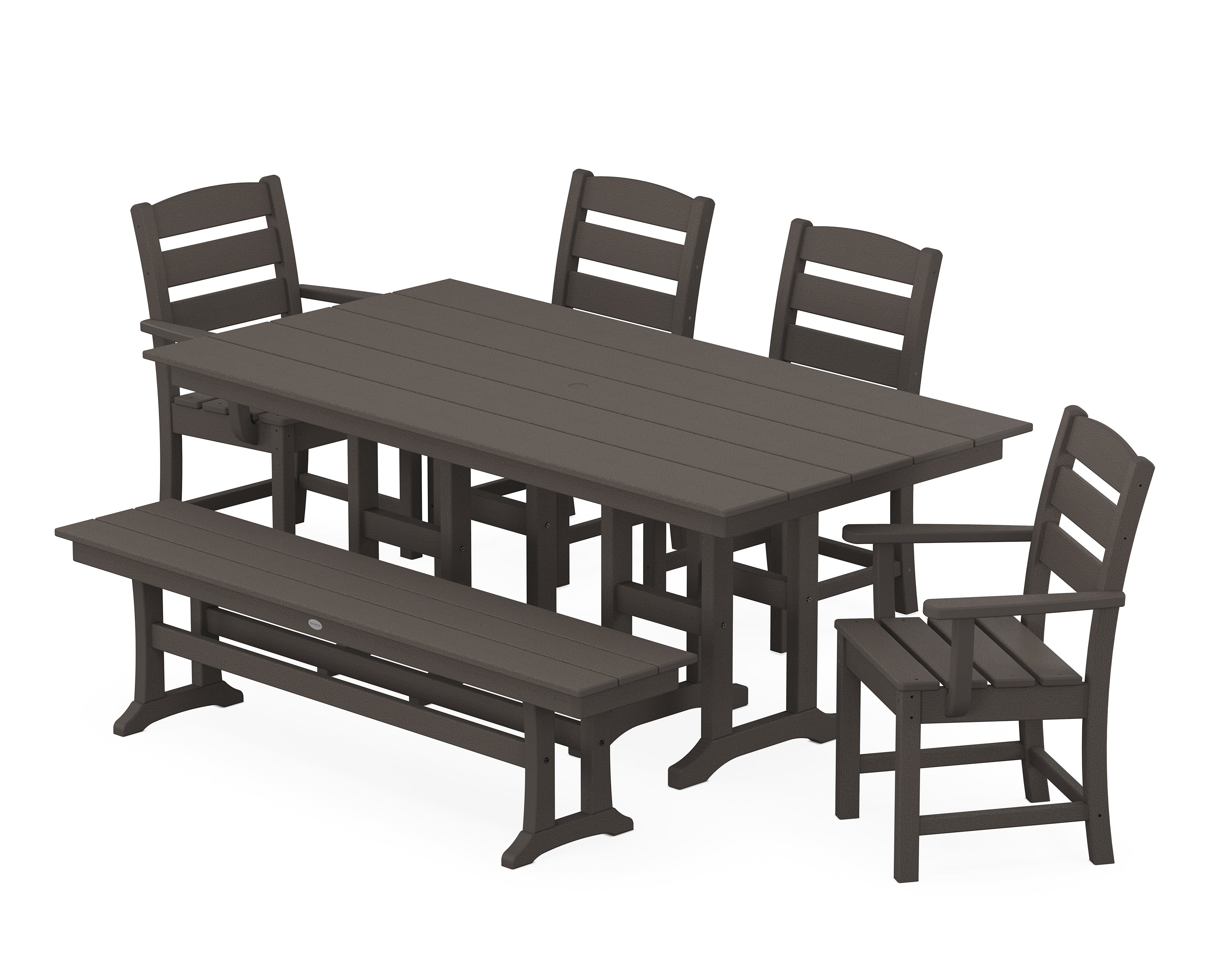 POLYWOOD Lakeside 6-Piece Farmhouse Dining Set with Bench