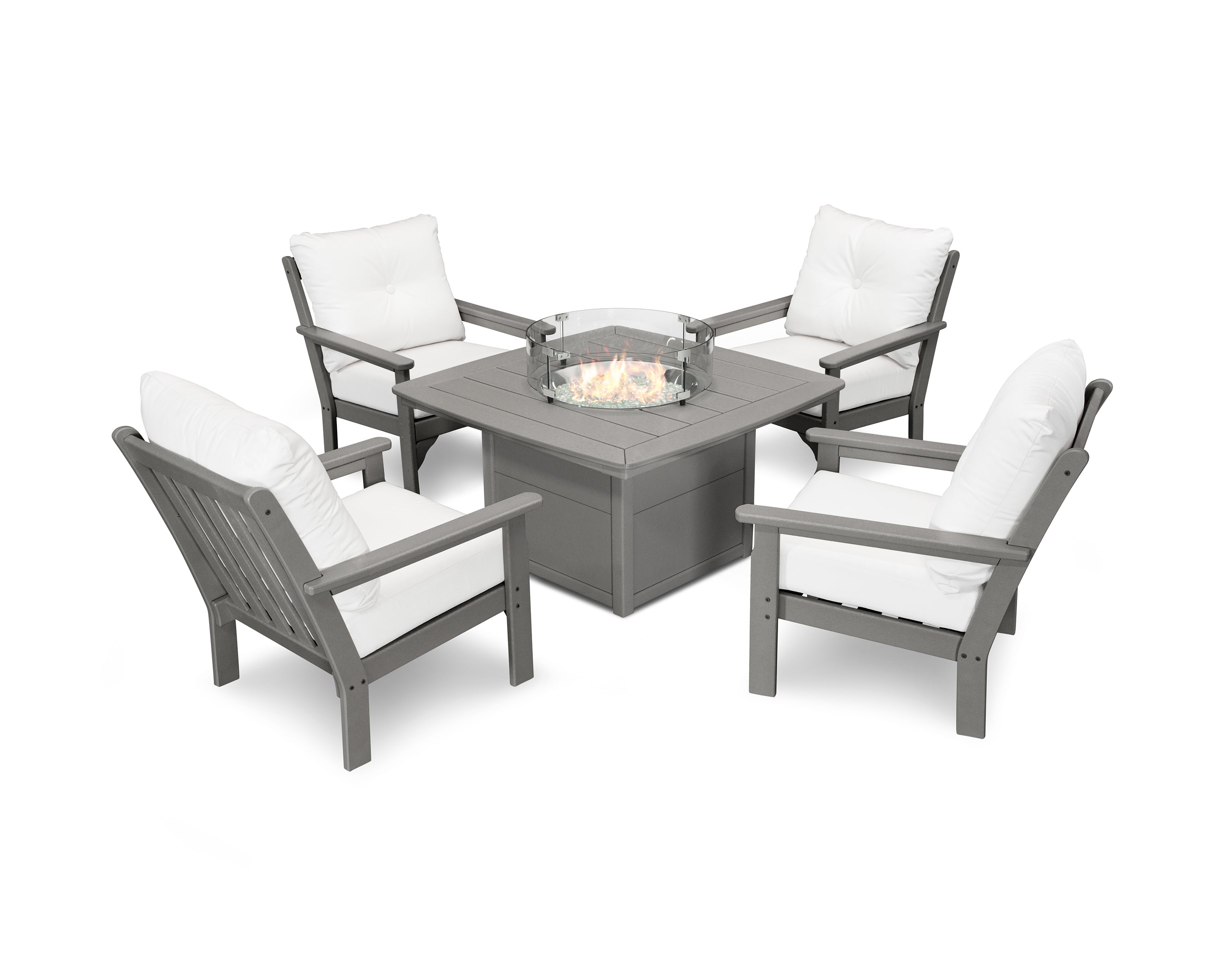 POLYWOOD Vineyard 5-Piece Conversation Set with Fire Pit Table