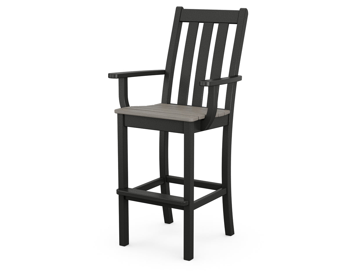 POLYWOOD Vineyard Bar Arm Chair in Black with Driftwood seat