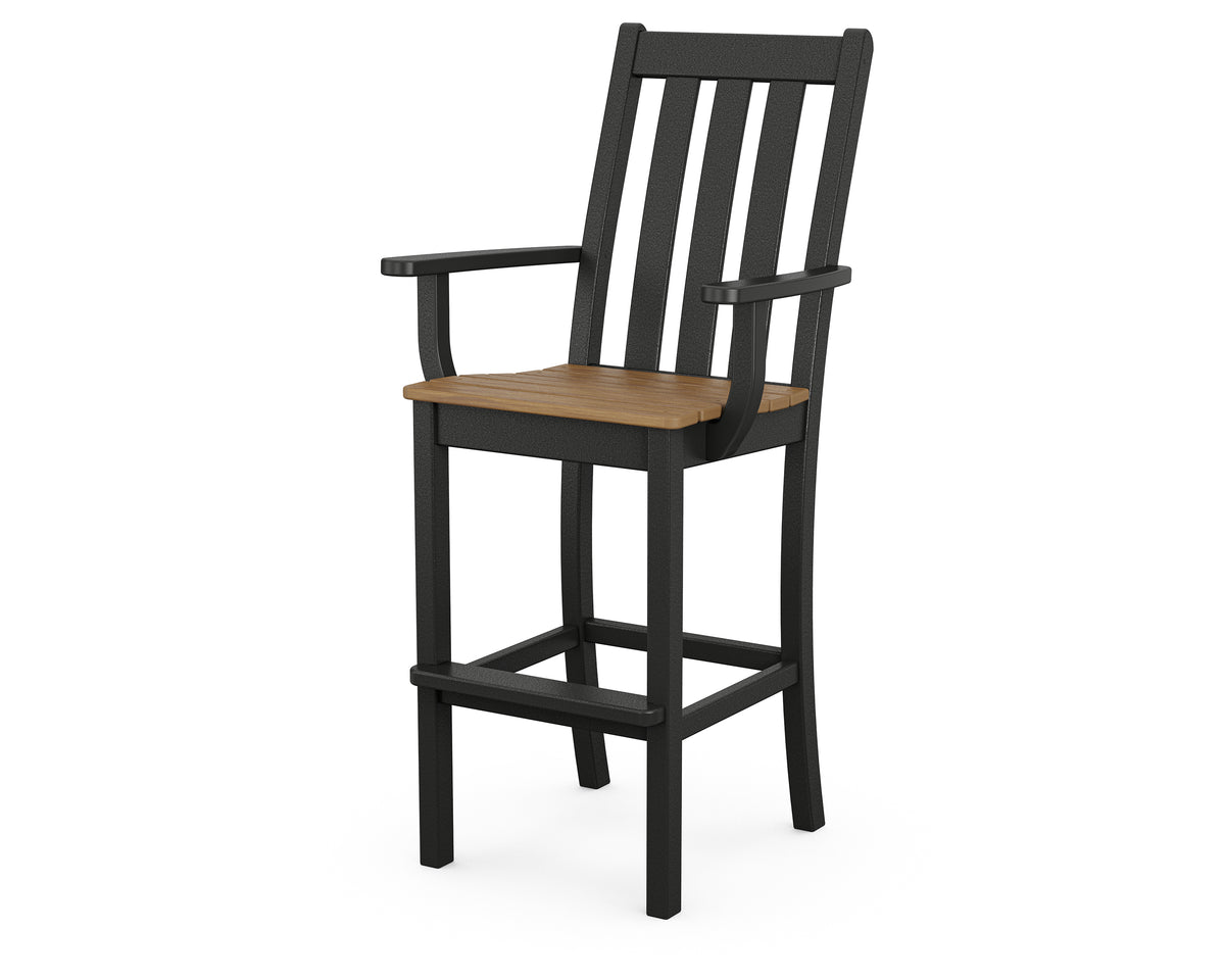 POLYWOOD Vineyard Bar Arm Chair in Black with Natural seat
