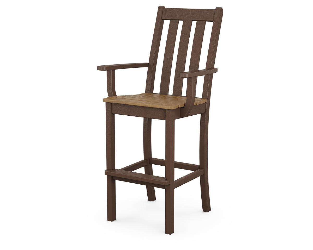 POLYWOOD Vineyard Bar Arm Chair in Mahogany with Natural seat