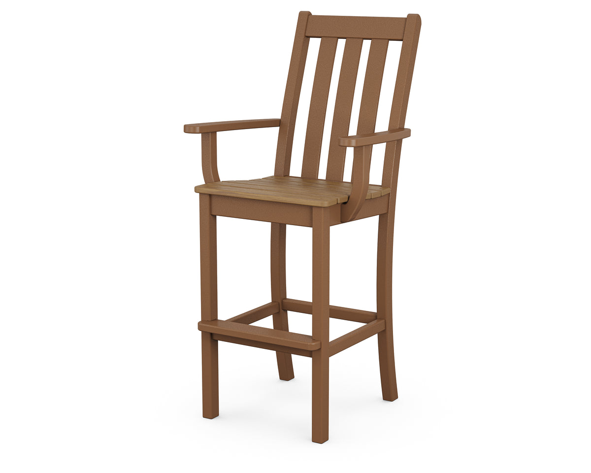 POLYWOOD Vineyard Bar Arm Chair in Teak with Natural seat