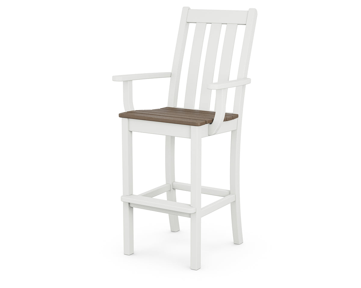 POLYWOOD Vineyard Bar Arm Chair in White with Kona seat