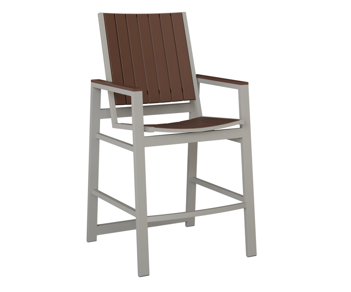 Berlin Gardens Vida Poly Bar Chair in Platinum Silver, Chocolate Brown slats