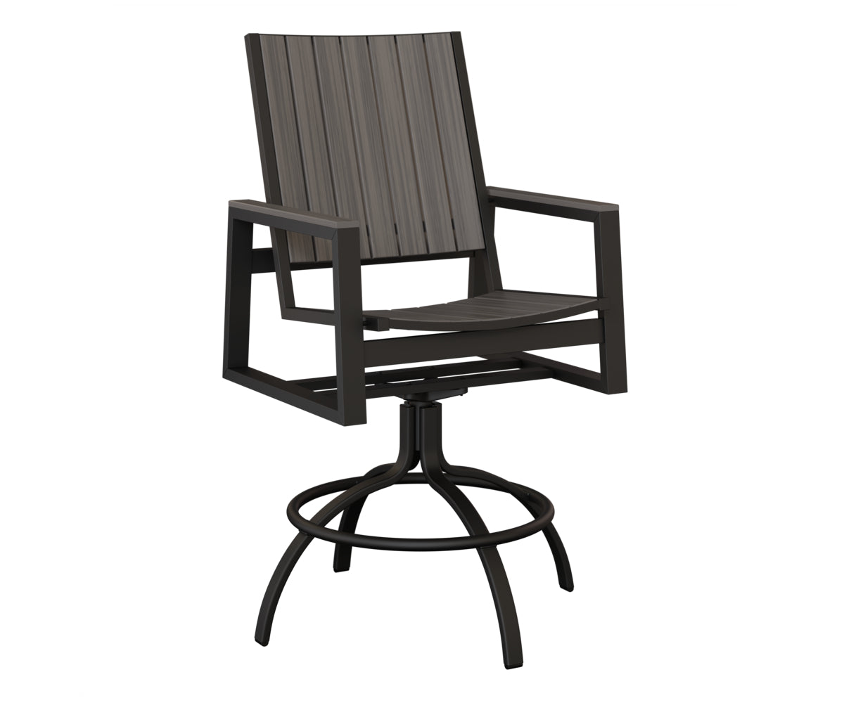 Berlin Gardens Vida Poly Swivel Bar Chair in Black, Coastal Gray slats