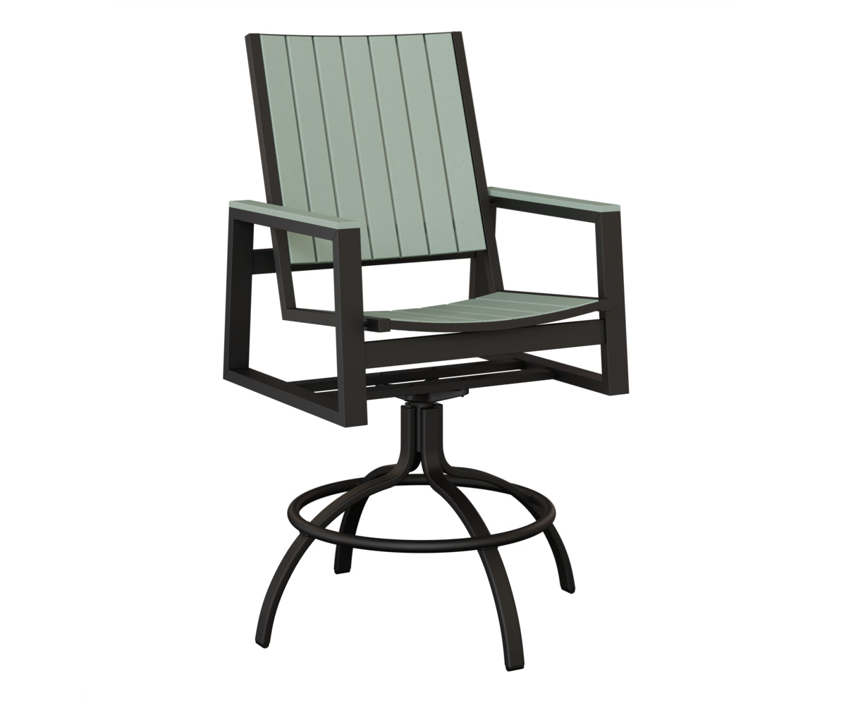 Berlin Gardens Vida Poly Swivel Bar Chair in Black, Sea Foam slats