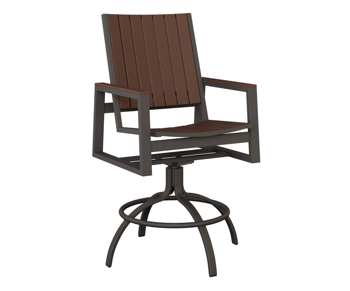 Berlin Gardens Vida Poly Swivel Bar Chair in Granite Speckle, Chocolate Brown slats