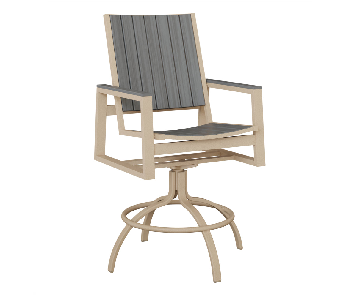 Berlin Gardens Vida Poly Swivel Bar Chair in Luna Multi, Driftwood Gray slats