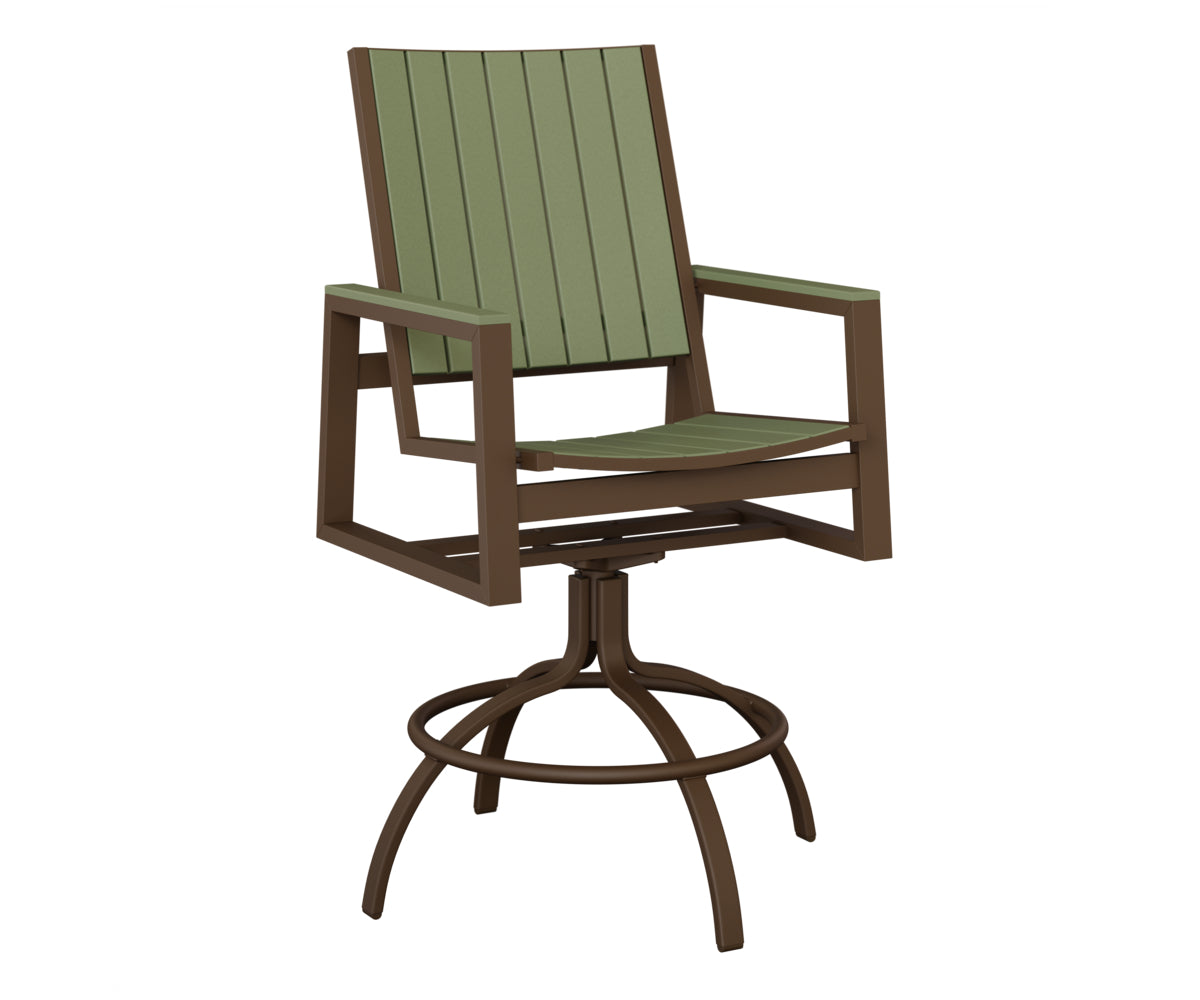 Berlin Gardens Vida Poly Swivel Bar Chair in Mesquite Wood Vein, Sage slats