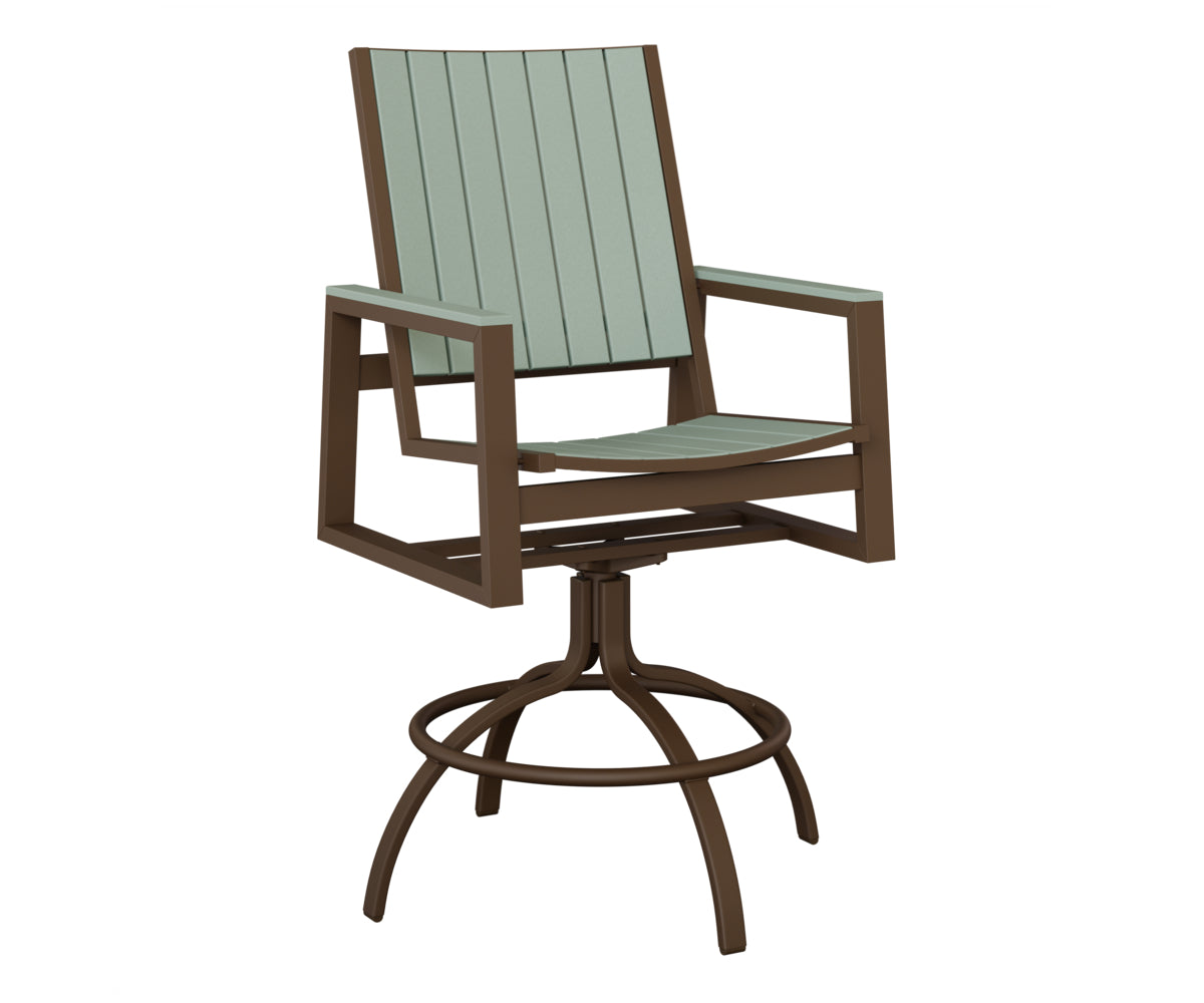 Berlin Gardens Vida Poly Swivel Bar Chair in Mesquite Wood Vein, Sea Foam slats