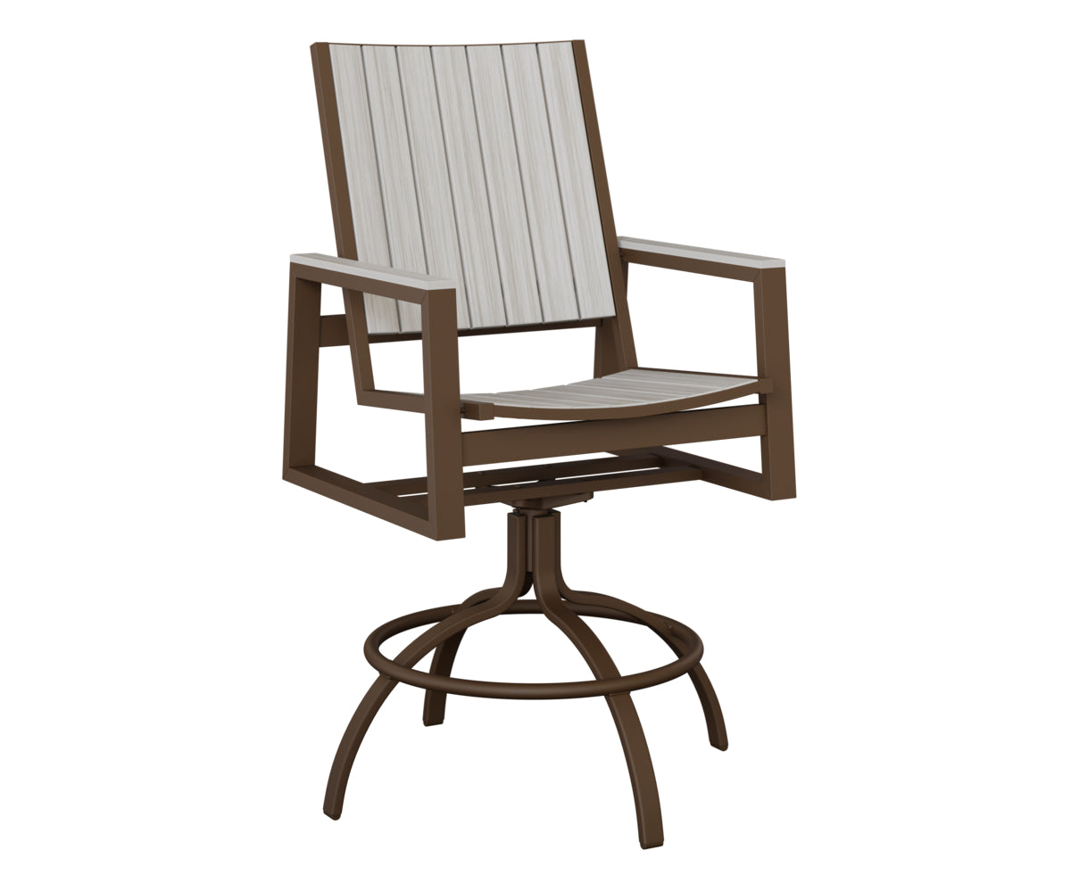 Berlin Gardens Vida Poly Swivel Bar Chair in Mesquite Wood Vein, Seashell slats