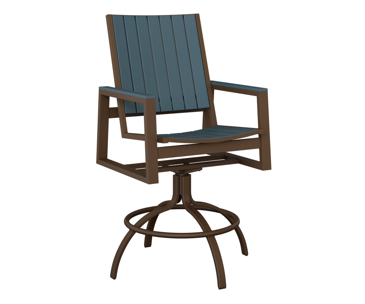 Berlin Gardens Vida Poly Swivel Bar Chair in Mesquite Wood Vein, Slate slats